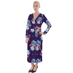 Owl-pattern-background Velvet Maxi Wrap Dress by Salman4z