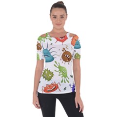 Dangerous-streptococcus-lactobacillus-staphylococcus-others-microbes-cartoon-style-vector-seamless Shoulder Cut Out Short Sleeve Top by Salman4z