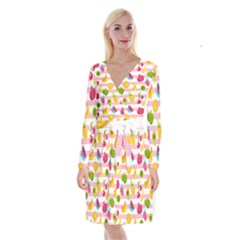 Tropical-fruits-berries-seamless-pattern Long Sleeve Velvet Front Wrap Dress by Salman4z