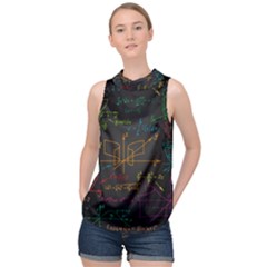 Mathematical-colorful-formulas-drawn-by-hand-black-chalkboard High Neck Satin Top by Salman4z