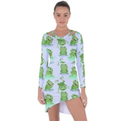 Cute-green-frogs-seamless-pattern Asymmetric Cut-out Shift Dress by Salman4z