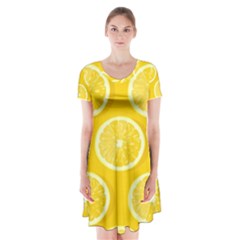 Lemon-fruits-slice-seamless-pattern Short Sleeve V-neck Flare Dress by Salman4z