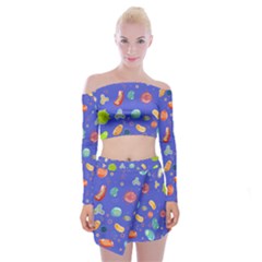 Virus-seamless-pattern Off Shoulder Top With Mini Skirt Set by Salman4z