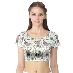 Seamless-pattern-with-cute-sloths Short Sleeve Crop Top by Salman4z