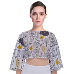 Doodle-seamless-pattern-with-autumn-elements Tie Back Butterfly Sleeve Chiffon Top by Salman4z