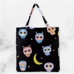 Cute-owl-doodles-with-moon-star-seamless-pattern Grocery Tote Bag by Salman4z