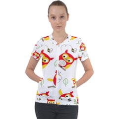 Seamless-pattern-vector-owl-cartoon-with-bugs Short Sleeve Zip Up Jacket by Salman4z
