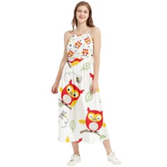 Seamless-pattern-vector-owl-cartoon-with-bugs Boho Sleeveless Summer Dress by Salman4z