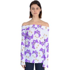 Purple-owl-pattern-background Off Shoulder Long Sleeve Top by Salman4z