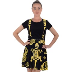 Mexican-culture-golden-tribal-icons Velvet Suspender Skater Skirt by Salman4z