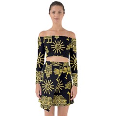 Maya-style-gold-linear-totem-icons Off Shoulder Top With Skirt Set by Salman4z