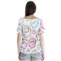 Cute-doodle-cartoon-seamless-pattern V-Neck Flutter Sleeve Top View2