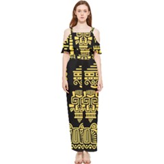 American-golden-ancient-totems Draped Sleeveless Chiffon Jumpsuit by Salman4z