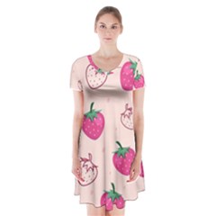 Seamless-strawberry-fruit-pattern-background Short Sleeve V-neck Flare Dress by Salman4z