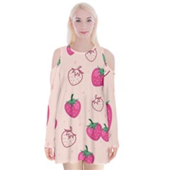 Seamless-strawberry-fruit-pattern-background Velvet Long Sleeve Shoulder Cutout Dress by Salman4z