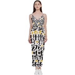 Letters-pattern V-neck Spaghetti Strap Tie Front Jumpsuit by Salman4z