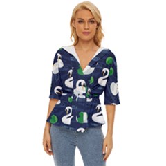 Swan Pattern Elegant Design Lightweight Drawstring Hooded Top by pakminggu