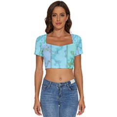 Background Marble Set Short Sleeve Square Neckline Crop Top  by pakminggu