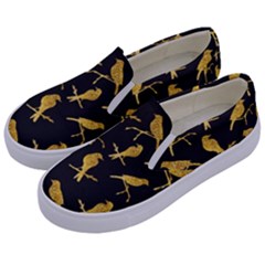 Background With Golden Birds Kids  Canvas Slip Ons by pakminggu