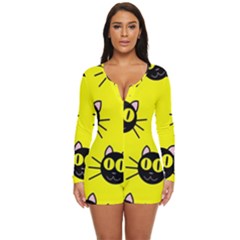 Cats Heads Pattern Design Long Sleeve Boyleg Swimsuit by pakminggu
