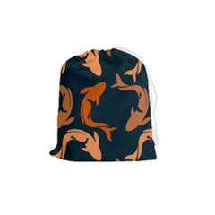 Background Pattern Texture Design Wallpaper Fish Drawstring Pouch (medium) by pakminggu