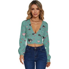 Raccoon Texture Seamless Scrapbooking Hearts Long Sleeve Deep-v Velour Top by pakminggu