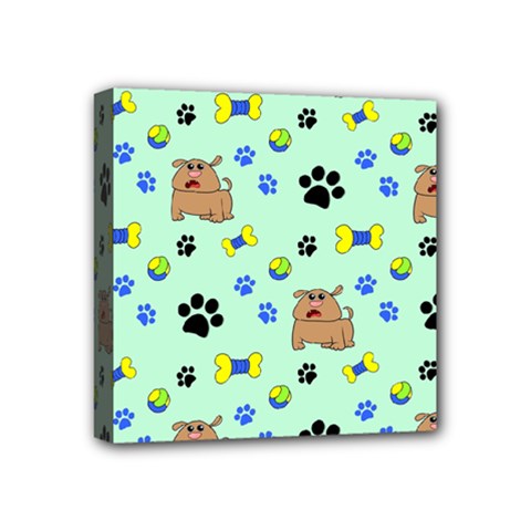 Dog Pattern Seamless Blue Background Scrapbooking Mini Canvas 4  X 4  (stretched) by pakminggu