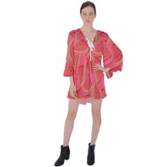 Watermelon Background Watermelon Wallpaper V-neck Flare Sleeve Mini Dress by pakminggu