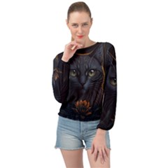 Art Cat Drawing Mammal Animal Feline Banded Bottom Chiffon Top by pakminggu