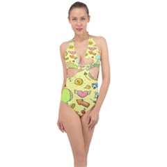 Cute Sketch Child Graphic Funny Halter Front Plunge Swimsuit by danenraven