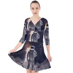 Astronaut Space Walk Quarter Sleeve Front Wrap Dress by danenraven