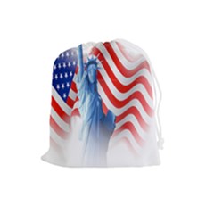 Statue Of Liberty And Usa Flag Art Drawstring Pouch (large) by danenraven