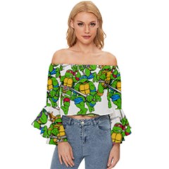 Teenage Mutant Ninja Turtles Off Shoulder Flutter Bell Sleeve Top by Mog4mog4