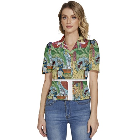 Beauty Stained Glass Puffed Short Sleeve Button Up Jacket by Mog4mog4