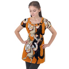 Vintage Poster Ad Retro Design Puff Sleeve Tunic Top by Mog4mog4