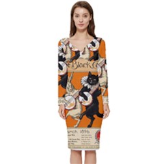 Vintage Poster Ad Retro Design Long Sleeve V-neck Bodycon Dress  by Mog4mog4