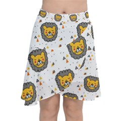 Lion Heads Pattern Design Doodle Chiffon Wrap Front Skirt by Mog4mog4