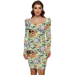 My Neighbor Totoro Pattern Women Long Sleeve Ruched Stretch Jersey Dress by Mog4mog4