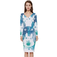 My Neighbor Totoro Long Sleeve V-neck Bodycon Dress  by Mog4mog4