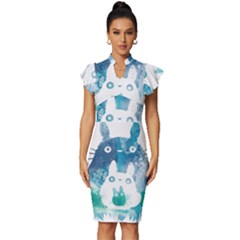 My Neighbor Totoro Vintage Frill Sleeve V-neck Bodycon Dress by Mog4mog4