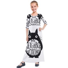 My Neighbor Totoro Black And White Kids  Quarter Sleeve Maxi Dress by Mog4mog4