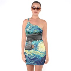 Star Starship The Starry Night Van Gogh One Shoulder Ring Trim Bodycon Dress by Mog4mog4