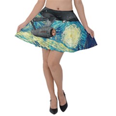 Star Starship The Starry Night Van Gogh Velvet Skater Skirt by Mog4mog4