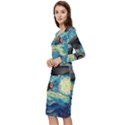 Star Starship The Starry Night Van Gogh Long Sleeve V-Neck Bodycon Dress  View2