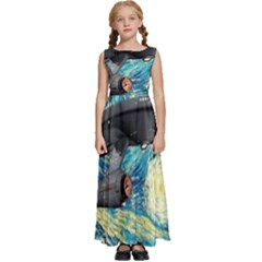 Star Starship The Starry Night Van Gogh Kids  Satin Sleeveless Maxi Dress by Mog4mog4