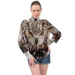 Vector Hand Painted Owl High Neck Long Sleeve Chiffon Top by Mog4mog4