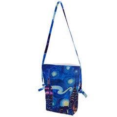 Starry Night In New York Van Gogh Manhattan Chrysler Building And Empire State Building Folding Shoulder Bag by Mog4mog4