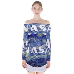 Vincent Van Gogh Starry Night Art Painting Planet Galaxy Long Sleeve Off Shoulder Dress by Mog4mog4