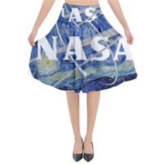 Vincent Van Gogh Starry Night Art Painting Planet Galaxy Flared Midi Skirt by Mog4mog4