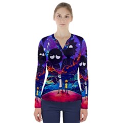 Cartoon Parody In Outer Space V-neck Long Sleeve Top by Mog4mog4